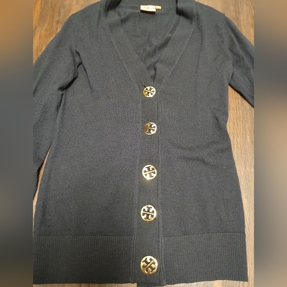 Tory Burch Dark Blue‎ Cardigan with Gold Buttons - Picture 4 of 9